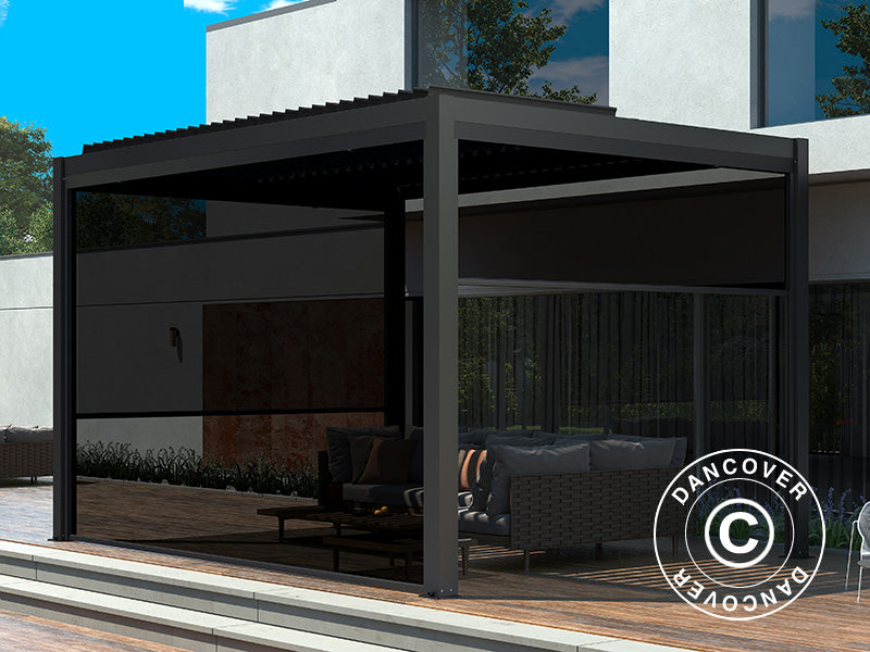 Sideveggskjerm til bioklimatisk pergola paviljongen San Pablo, 3m, Svart