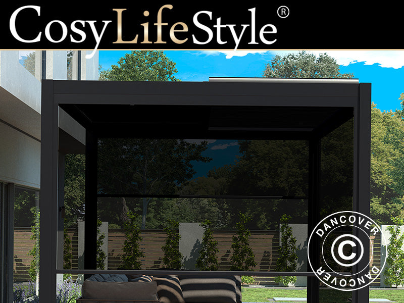 Sideveggskjerm til bioklimatisk pergola paviljongen San Pablo, 3m, Svart