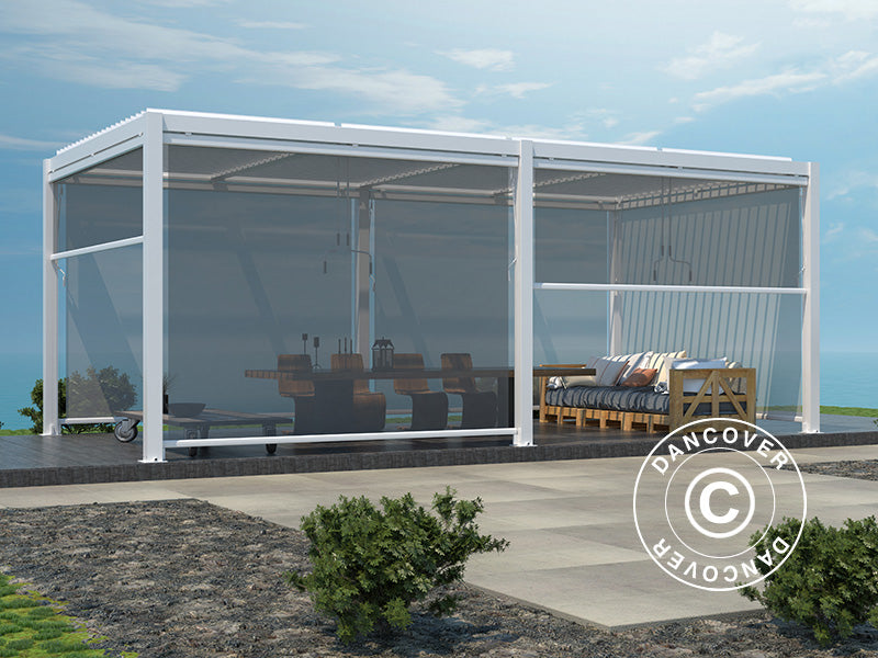 Elektrisk sideveggskjerm til bioklimatisk pergolapaviljong San Pablo, 4m, Hvit/Lysegrå