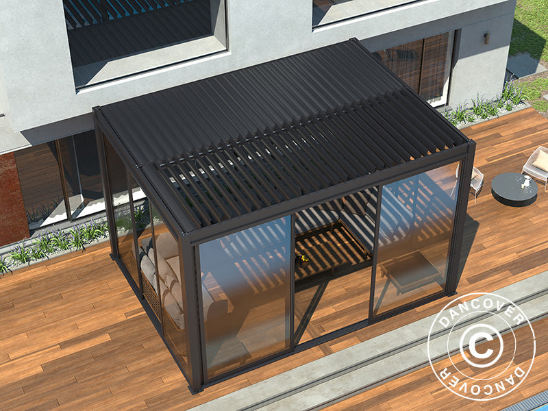 Skyvedørsett m/glass til pergola San Pablo, 4m, Svart