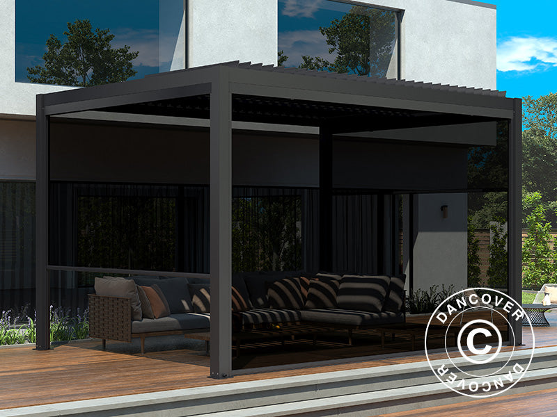 Solskjermingsvegg til bioklimatisk pergola-paviljong San Pablo, 4m, Svart
