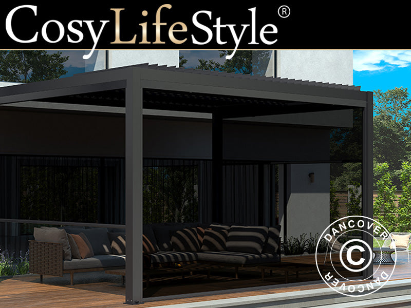 Solskjermingsvegg til bioklimatisk pergola-paviljong San Pablo, 4m, Svart