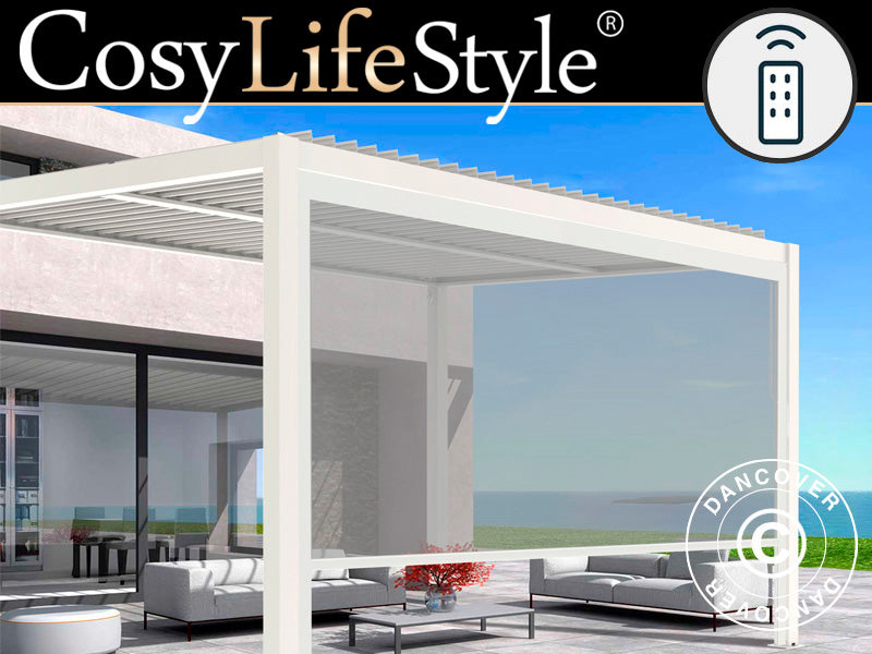 Elektrisk sideveggskjerm til bioklimatisk pergolapaviljong San Pablo, 3m, Hvit/Lysegrå
