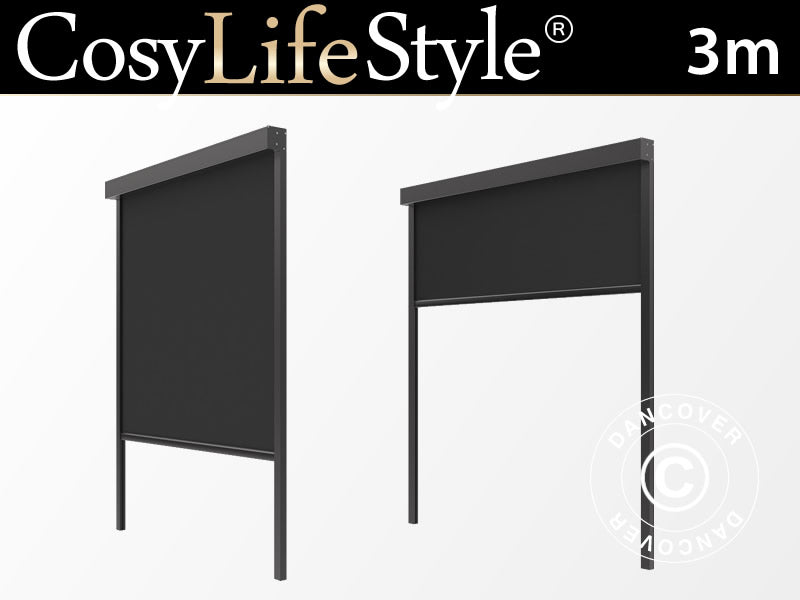 Gjennomsiktige sidevegger til bioklimatisk pergola paviljongen San Remo, 3m, antrasitt BARE 1 STK. IGJEN