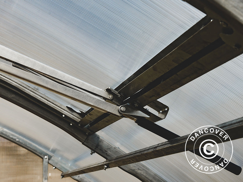 Ventilasjonsvindu m/automatisk åpner til drivhus Strong NOVA 3m bred, Sølvfarget