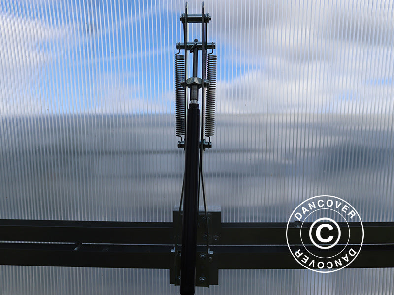 Ventilasjonsvindu m/automatisk åpner til drivhus Strong NOVA 4m bred, Sølvfarget