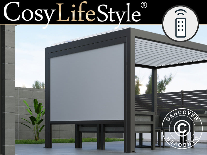Elektrisk sideveggskjerm til bioklimatisk pergola-paviljong Génova, 3m, Grå
