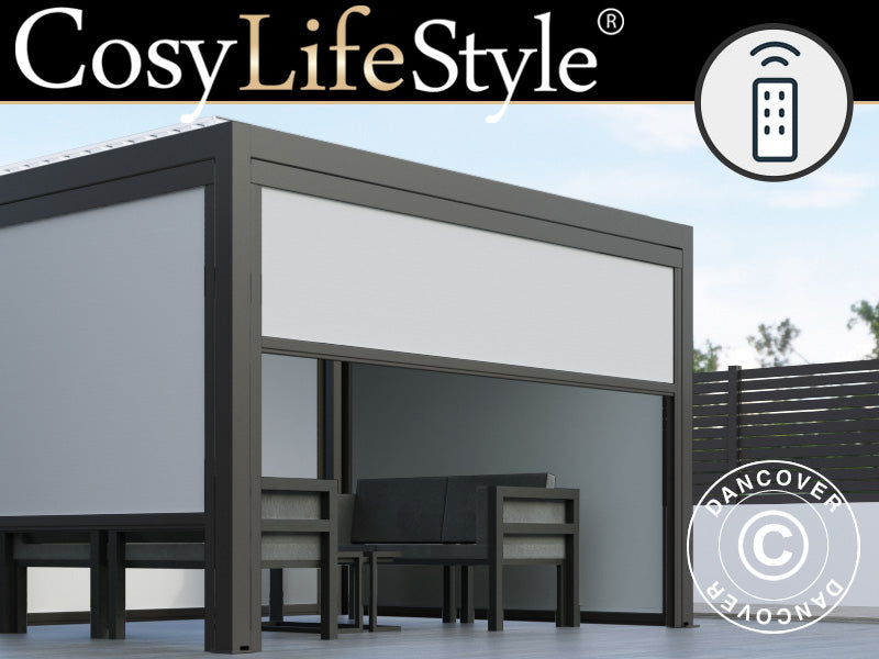 Elektrisk sideveggskjerm til bioklimatisk pergola-paviljong Génova, 4m, Grå