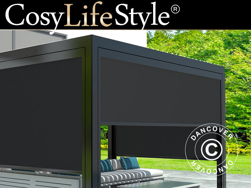 Sideveggskjerm til pergola-paviljong Mirador, 4m, Antrasitt