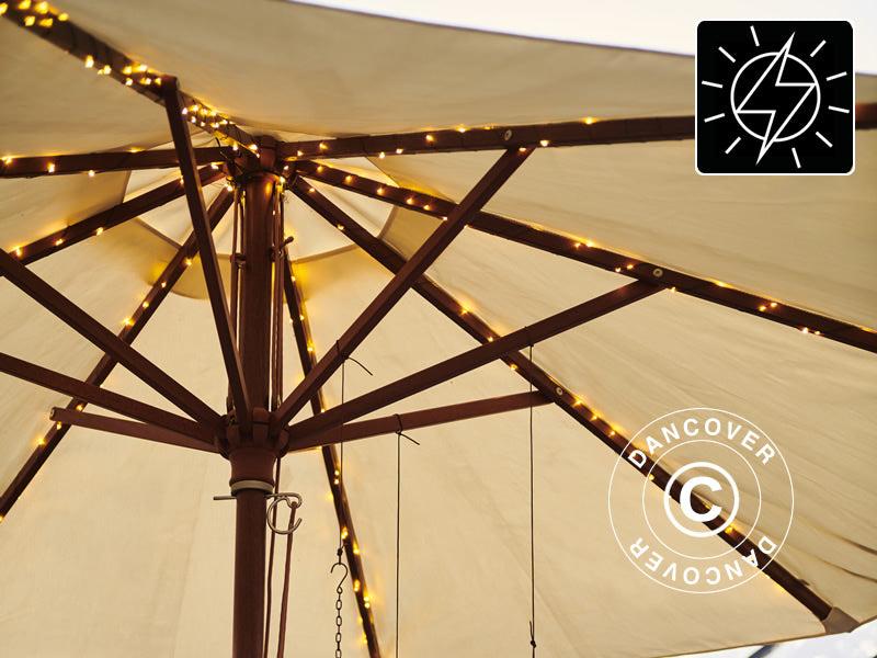 LED-lysekjede solcelle til parasoll, Knirke, 8x2m, Varm hvit