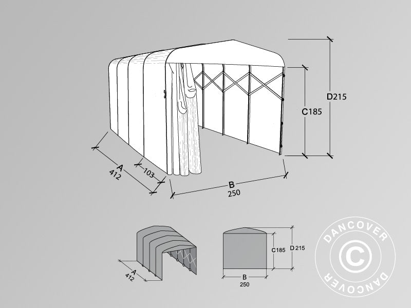 Tunnelfoldegarasje (bil), ECO, 2,5x4,12x2,15m, beige