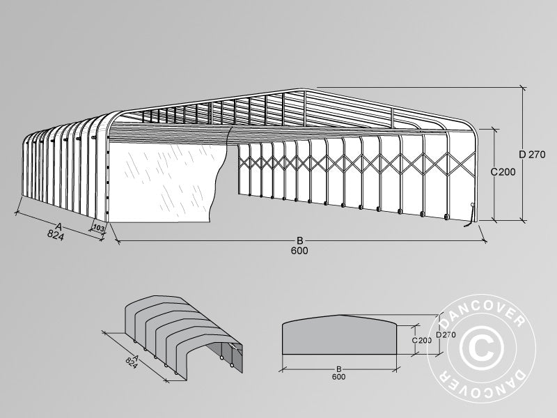 Bassengoverbygg, kan sammenfoldes, 6x8,24x2,7m, Hvit/Transparent