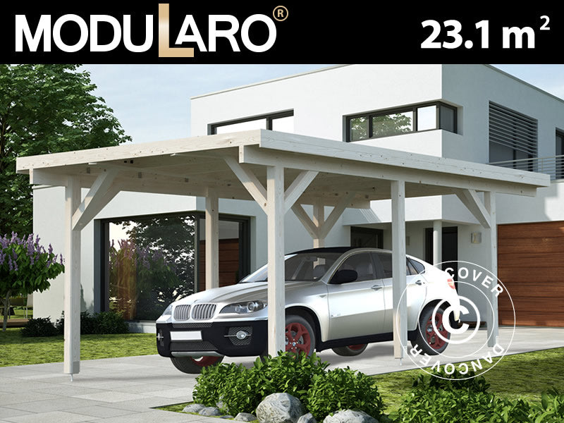 Carport i tre, 3,6x7,62x2,32m, 23,1m&sup2;, naturlig