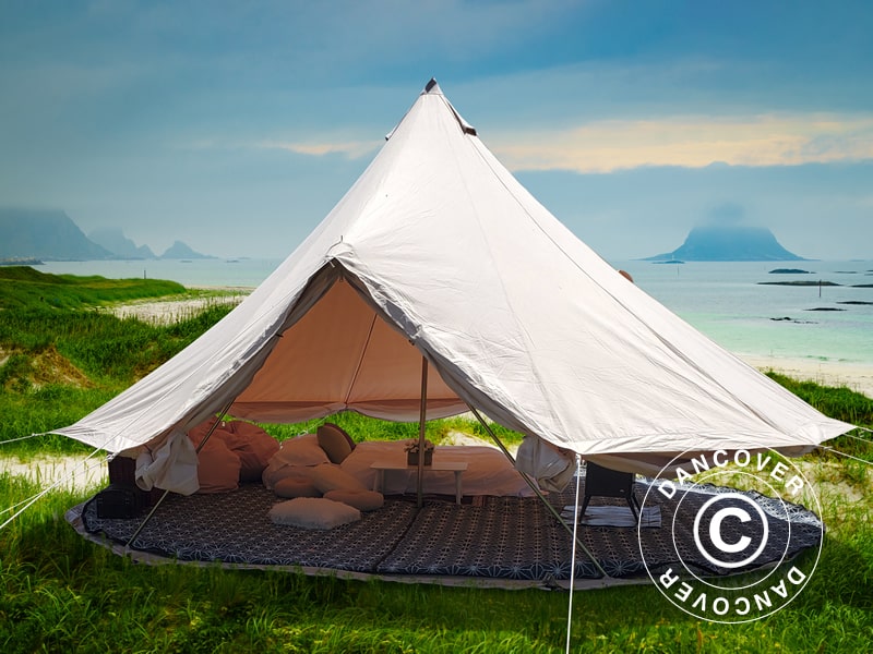 Lavvo til glamping, TentZing® 5x5m, 6 personer, Sandfarget