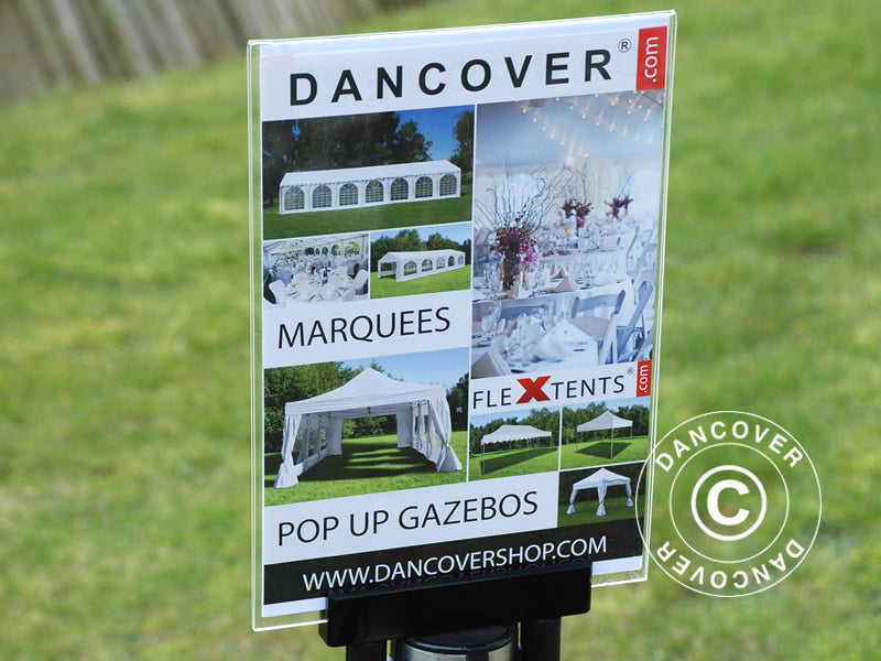 A4 skiltholder for køordner med inntrekkbart sperrebånd, Gjennomsiktig