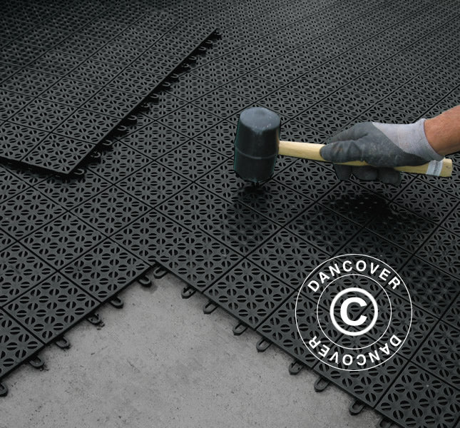 Plastik gulv, Basic, Multiplate, Svart, 1,23 m² (4 stk.)