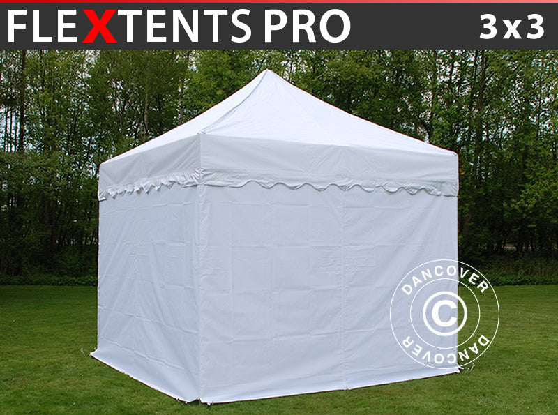 Quick-up telt FleXtents PRO "Wave" 3x3m Hvit, inkl. 4 sider