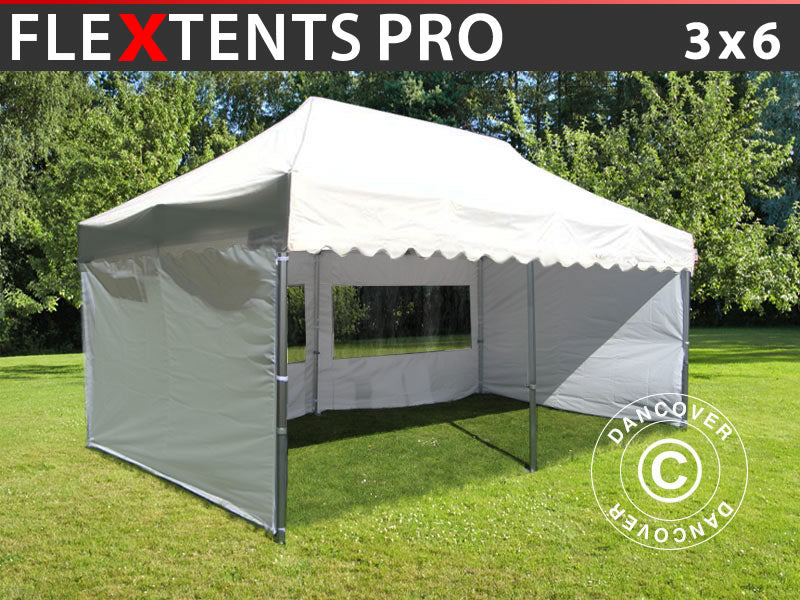 Quick-up telt FleXtents PRO "Wave" 3x6m Hvit, inkl. 6 sider