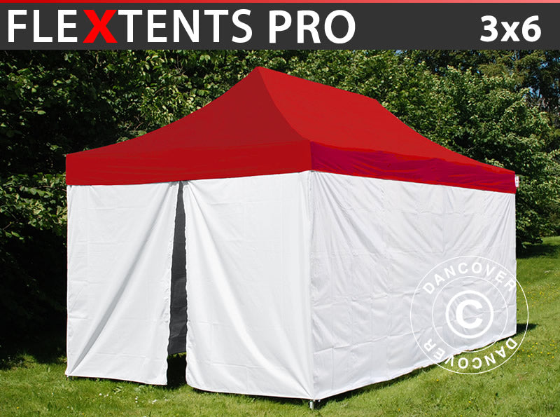 Quick-up telt FleXtents® PRO, Medisinsk & nødtelt, 3x6m, rød/hvit, inkl. 6 sidevegger