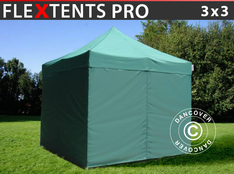 Quick-up telt FleXtents PRO 3x3m Grønn, inkl. 4 sider