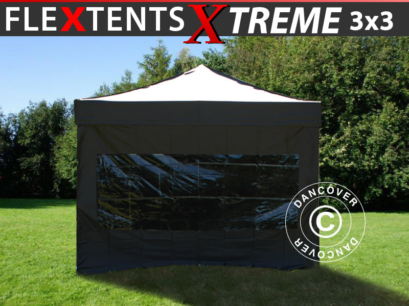 Quick-up telt FleXtents Xtreme 50 3x3m Svart, inkl. 4 sider