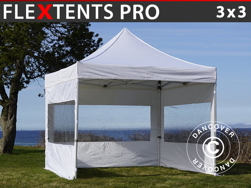 Quick-up telt FleXtents PRO 3x3m Hvit, inkl. 4 sider