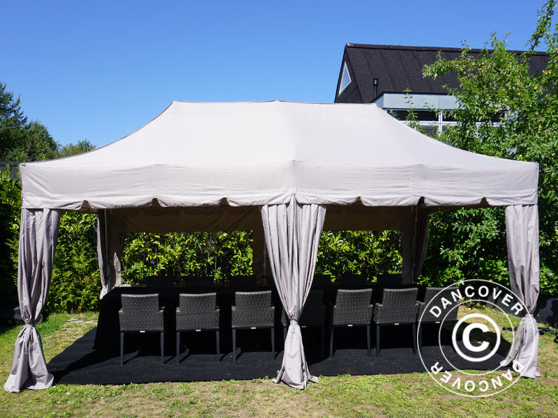 Quick-up telt FleXtents PRO “Peaked” 3x6m Latte, inkl. 6 sidevegger og 6 pyntegardiner