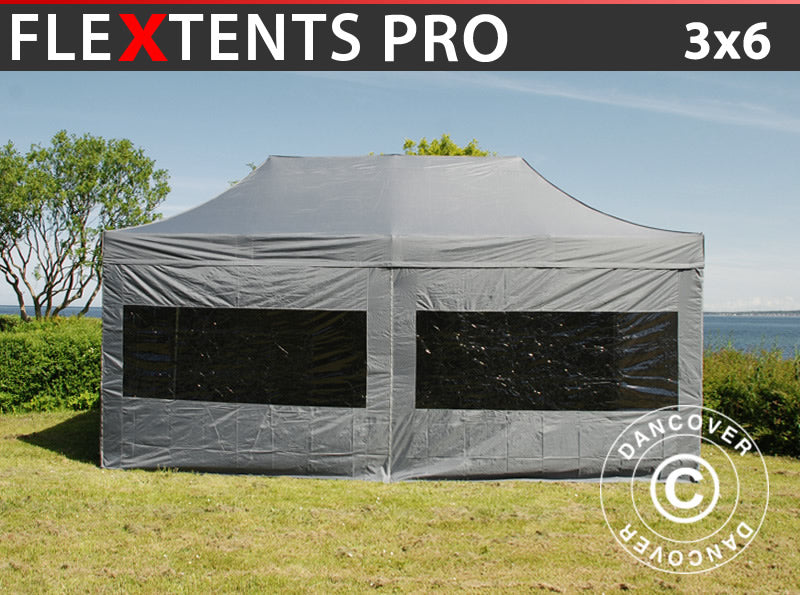 Quick-up telt FleXtents PRO 3x6m Grå, inkl. 6 sider