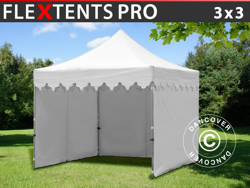 Quick-up telt FleXtents PRO "Morocco" 3x3m Hvit, inkl. 4 sider