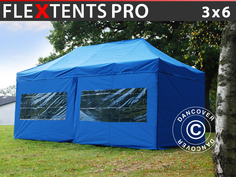 Quick-up telt FleXtents PRO 3x6m Blå, inkl. 6 sider