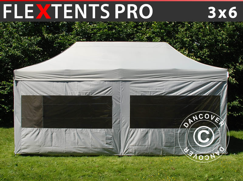 Quick-up telt FleXtents PRO 3x6m Sølv, inkl. 6 sider
