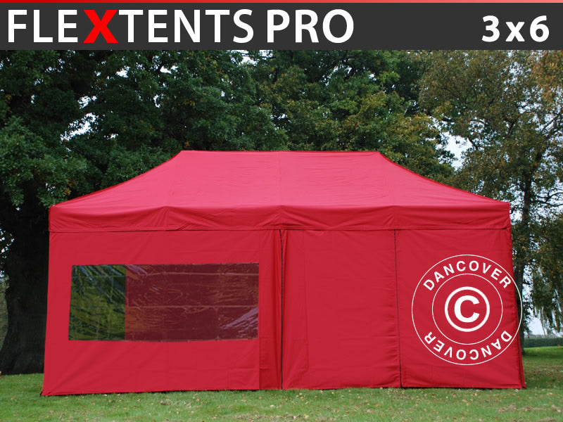 Quick-up telt FleXtents PRO 3x6m Rød, inkl. 6 sider