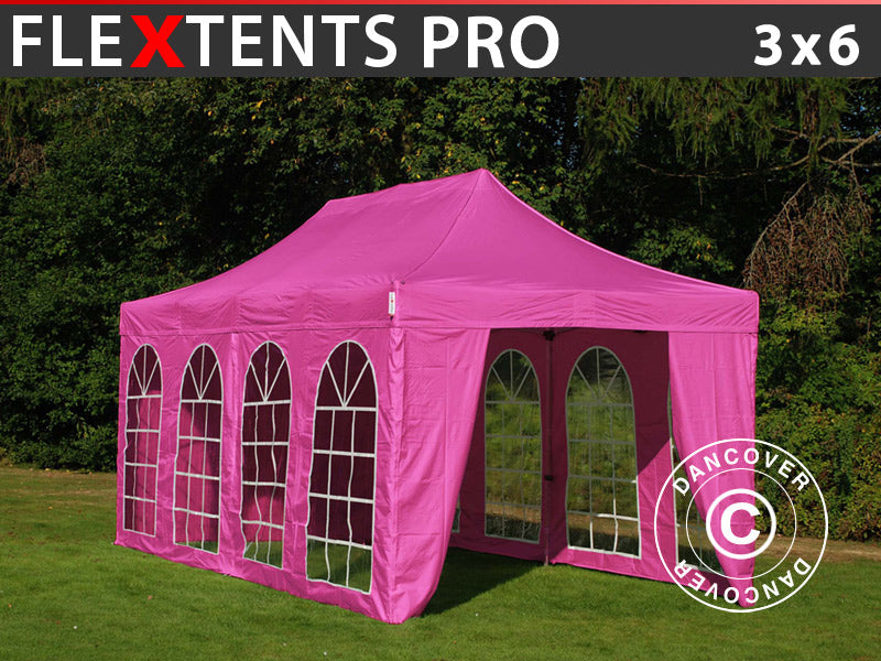 Quick-up telt FleXtents PRO Vintage Style 3x6m Rosa, inkl. 6 sider