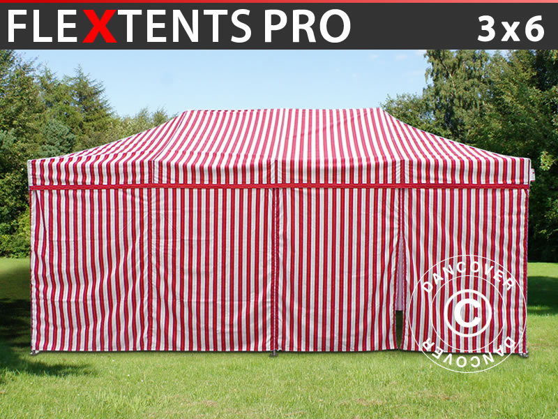 Quick-up telt FleXtents PRO 3x6m stripet, inkl. 6 sider