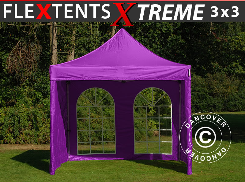 Quick-up telt FleXtents Xtreme 50 Vintage Style 3x3m Lilla, inkl. 4 sider