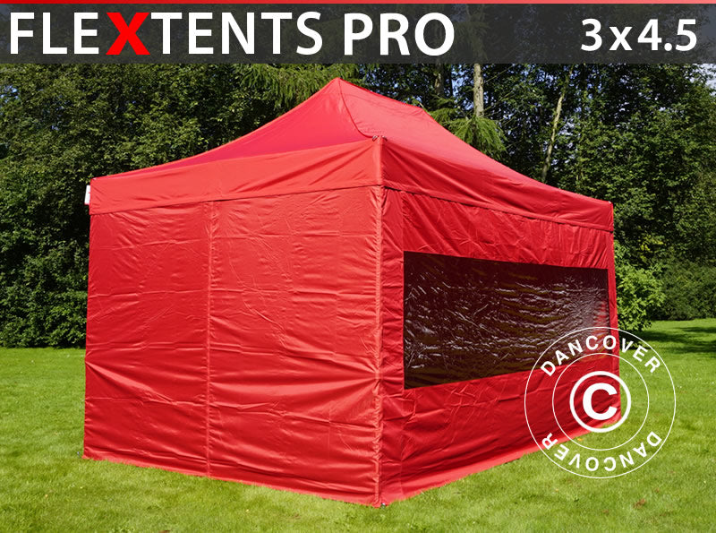 Quick-up telt FleXtents PRO 3x4,5m Rød, inkl. 4 sider