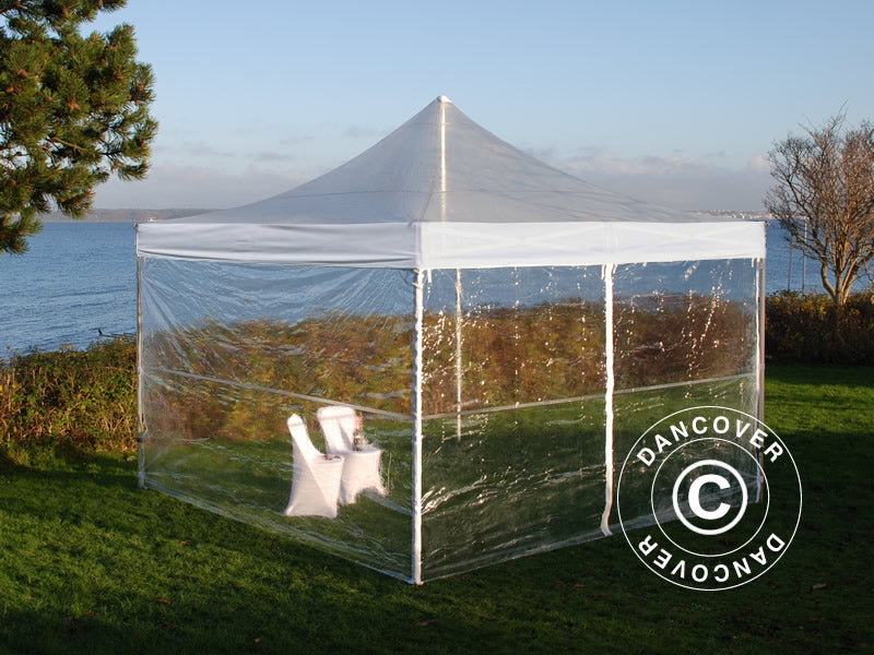 Quick-up telt FleXtents PRO 4x4m Transparent, inkl. 4 sider