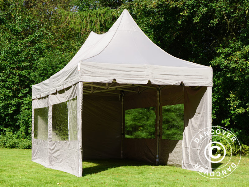 Quick-up telt FleXtents PRO Peak Pagoda 3x6m Latte, inkl. 6 sidevegger