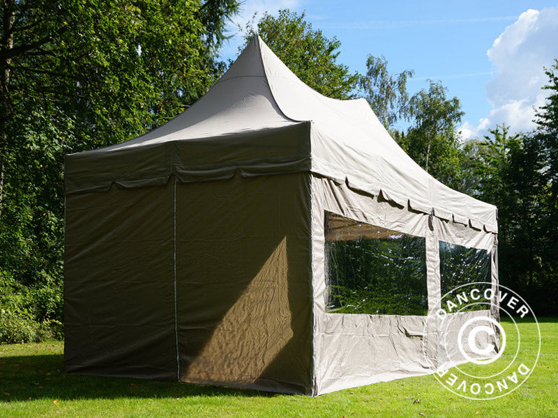 Quick-up telt FleXtents PRO Peak Pagoda 3x6m Latte, inkl. 6 sidevegger
