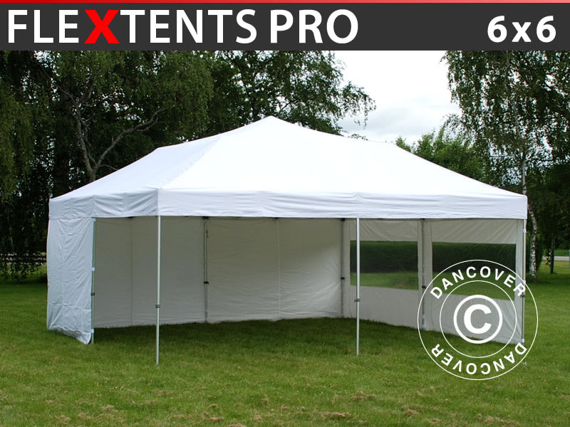 Quick-up telt FleXtents PRO 6x6m Hvit, inkl. 8 sider