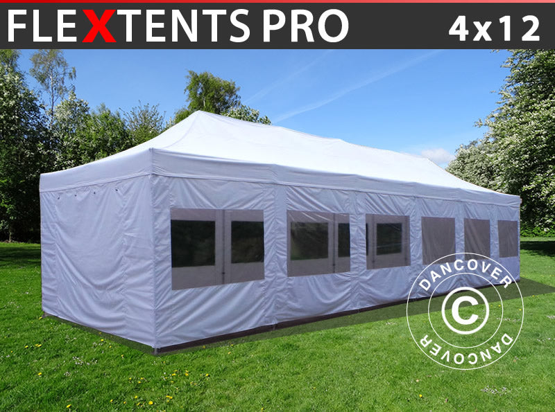 Quick-up telt FleXtents PRO 4x12m Hvit, inkl. sider