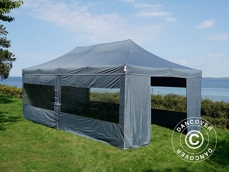 Quick-up telt FleXtents PRO 4x8m Grå, inkl. 6 sider