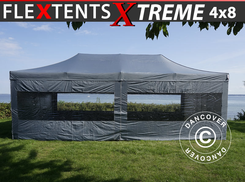 Quick-up telt FleXtents Xtreme 50 4x8m Grå, inkl. 6 sider