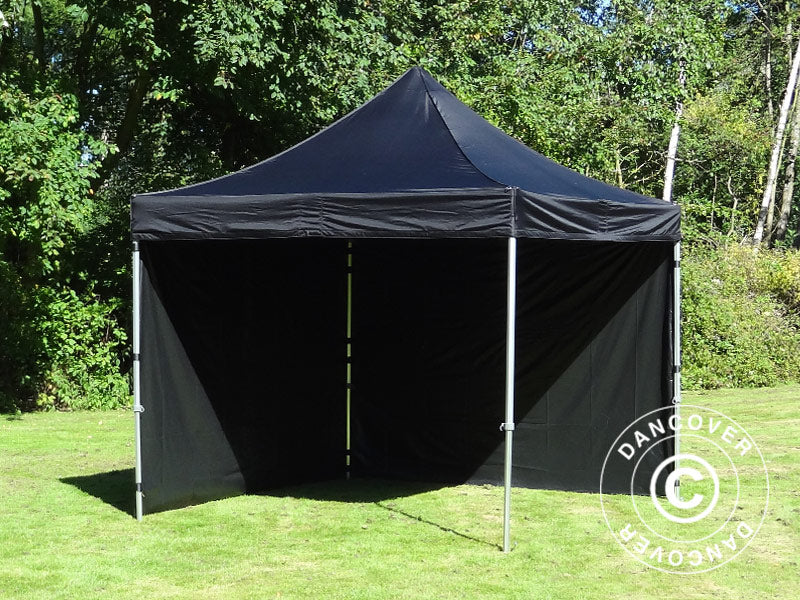Quick-up telt FleXtents PRO 3x3m Svart, Flammehemmende, inkl. 4 sider