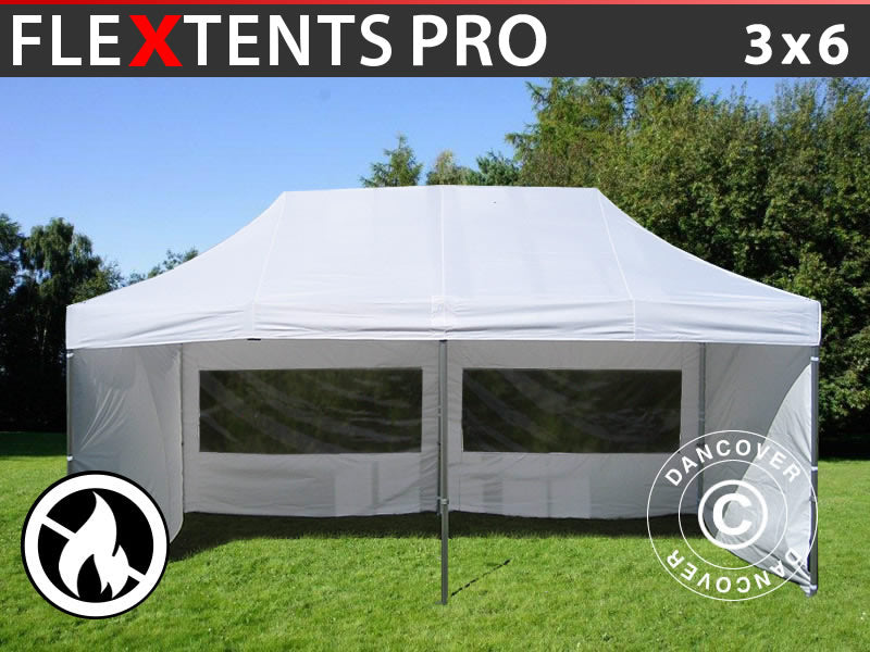 Quick-up telt FleXtents PRO 3x6m Hvit, Flammehemmende, inkl. 6 sider