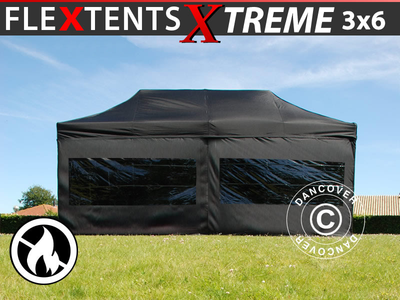 Quick-up telt FleXtents Xtreme 50 3x6m Svart, Flammehemmende, inkl. 6 sider