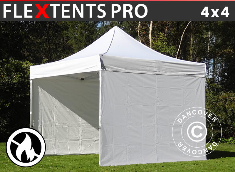 Quick-up telt FleXtents PRO 4x4m Hvit, Flammehemmende inkl. 4 sider