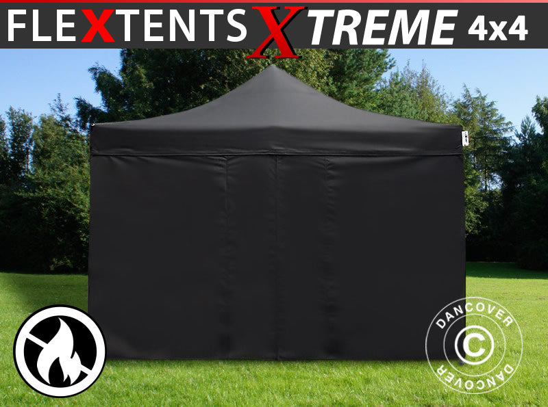 Quick-up telt FleXtents Xtreme 50 4x4m Svart, Flammehemmende, inkl. 4 sider