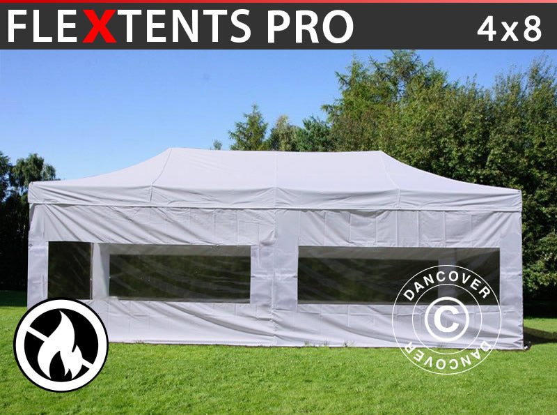 Quick-up telt FleXtents PRO 4x8m Hvit, Flammehemmende inkl. 6 sider