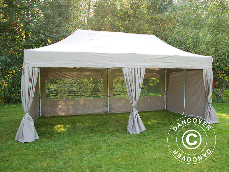 Quick-up telt FleXtents PRO 3x6m Latte, inkl. 6 sider & dekorative gardiner